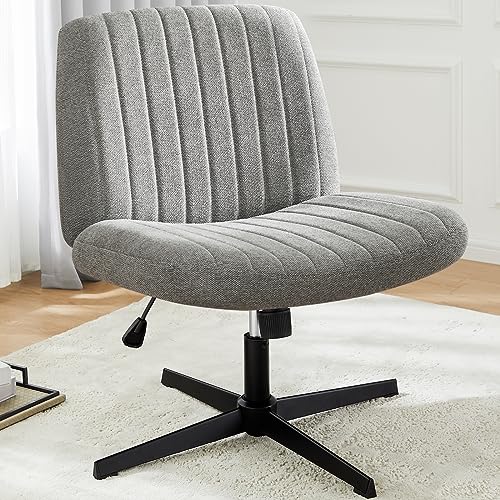 DUMOS Cross Legged Bürostuhl, Armloser Breiter Schreibtischstuhl Keine Räder, Moderner Home Office Schreibtisch Stuhl Swivel Verstellbarer Stoff Eitelkeit Stuhl von DUMOS