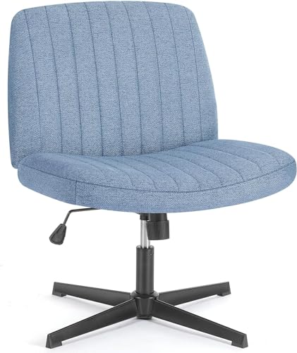 DUMOS Cross Legged Bürostuhl, Armloser Breiter Schreibtischstuhl Keine Räder, Moderner Home Office Schreibtisch Stuhl Swivel Verstellbarer Stoff Eitelkeit Stuhl von DUMOS
