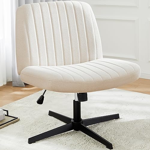 DUMOS Cross Legged Bürostuhl, Armloser Breiter Schreibtischstuhl Keine Räder, Moderner Home Office Schreibtisch Stuhl Swivel Verstellbarer Stoff Eitelkeit Stuhl von DUMOS