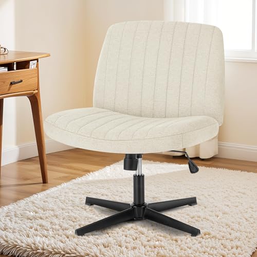 DUMOS Cross Legged Bürostuhl, Armloser Breiter Schreibtischstuhl Keine Räder, Moderner Home Office Schreibtisch Stuhl Swivel Verstellbarer Stoff Eitelkeit Stuhl von DUMOS