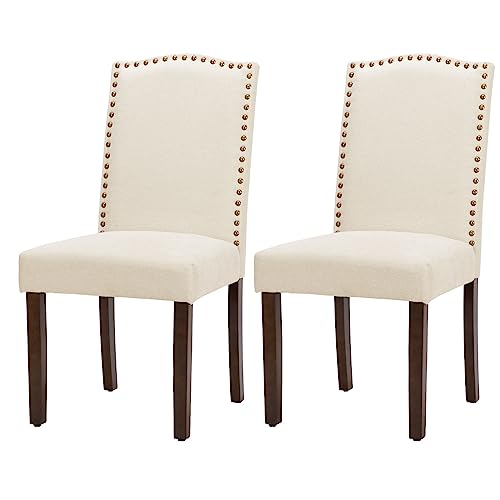 DUMOS Esszimmerstühle 2er Set, Elegant und Schön Modern Stühle Esszimmer, Leinenstoff Gepolstert küchenstühle, Kratzfester Boden Esszimmerstuhl Geeignet für Küche, Wohnzimmer, Schlafzimmer (Beige) von DUMOS