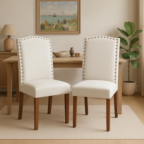 DUMOS Esszimmerstühle 2er Set, Elegant und Schön Modern Stühle Esszimmer, Pu-Leder Gepolstert küchenstühle, Esszimmerstuhl Geeignet für Küche, Wohnzimmer, Schlafzimmer (Beige) von DUMOS