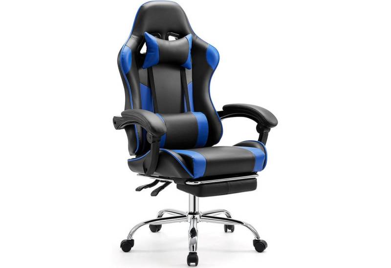 DUMOS Gaming Chair Gaming-Stuhl Gaming Stuhl, Bürostuhl Ergonomisch, Höhenverstellbar,Verstellbare Rückenlehne, Mit Fußstütze von DUMOS