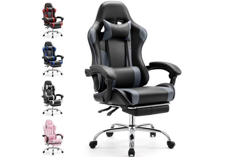 DUMOS Gaming-Stuhl Ergonomischer Bürostuhl mit Fußstütze, PU-Leder E-Sportstuhl, Gepolstert mit verstellbare Lendenkissen, Kopfkissen und Armlehnen DUMOS Gaming-Stuhl Ergonomischer Bürostuhl mit Fußstütze, PU-Leder E-Sportstuhl, Gepolstert mit verstellbare Lendenkissen, Kopfkissen und Armlehnen von DUMOS