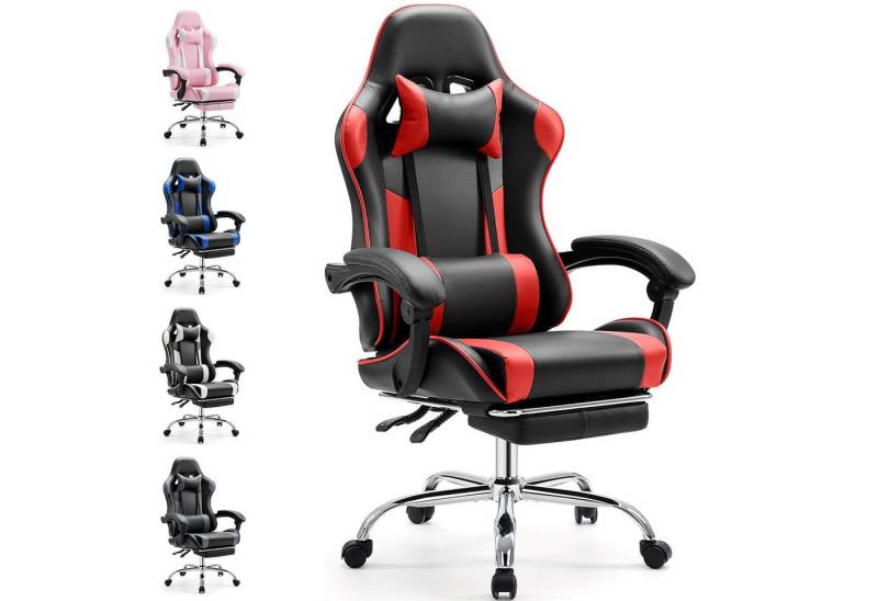 DUMOS Gaming-Stuhl Ergonomischer Bürostuhl mit Fußstütze, PU-Leder E-Sportstuhl, Gepolstert mit verstellbare Lendenkissen, Kopfkissen und Armlehnen DUMOS Gaming-Stuhl Ergonomischer Bürostuhl mit Fußstütze, PU-Leder E-Sportstuhl, Gepolstert mit verstellbare Lendenkissen, Kopfkissen und Armlehnen von DUMOS