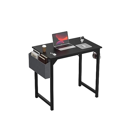 DUMOS Kleiner Schreibtisch 32 Zoll Kompakter Computertisch für Zuhause oder Schlafzimmer, moderner minimalistischer Arbeitstisch zum Schreiben und Studieren, Schwarz von DUMOS