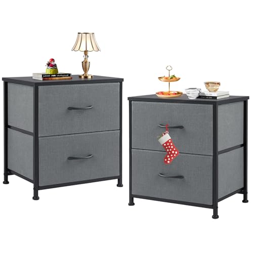 DUMOS Kommode für Schlafzimmer mit 2 Stoffschubladen, hohe Kommode Organizer für Kleidung, Schrank Kinderzimmer, Aufbewahrungsturm mit Schrank, Metallrahmen, Holzplatte, leichte Kinderzimmermöbel von DUMOS