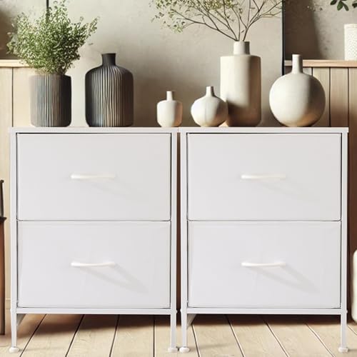 DUMOS Kommode für Schlafzimmer mit 2 Stoffschubladen, hohe Kommode Organizer für Kleidung, Schrank Kinderzimmer, Aufbewahrungsturm mit Schrank, Metallrahmen, Holzplatte, leichte Kinderzimmermöbel von DUMOS