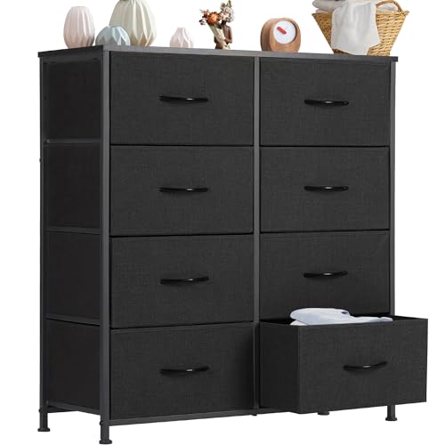 DUMOS Kommode für Schlafzimmer mit 7 Stoffschubladen, hohe Kommode Organizer für Kleidung, Schrank Kinderzimmer, Aufbewahrungsturm mit Schrank, Metallrahmen, Holzplatte, leichte Kinderzimmermöbel von DUMOS
