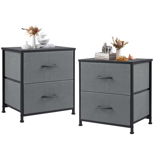 DUMOS Nachttisch 2er Set Beistelltisch Stoff Schubladenschrank Schmal Schrank Kommode Schlafzimmer Industrial Stil für Wohnzimme Kinderzimmer Flur Aufbewahrungsschrank von DUMOS