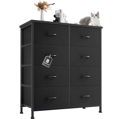 DUMOS Kommode für Schlafzimmer mit Stoffschubladen hohe Organizer für Kleidung Schrank Kinderzimmer Aufbewahrungsturm mit Schrank Metallrahmen Holzplatte leichte von DUMOS