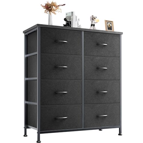 DUMOS Kommode für Schlafzimmer mit Stoffschubladen hohe Organizer für Kleidung Schrank Kinderzimmer Aufbewahrungsturm mit Schrank Metallrahmen Holzplatte leichte von DUMOS