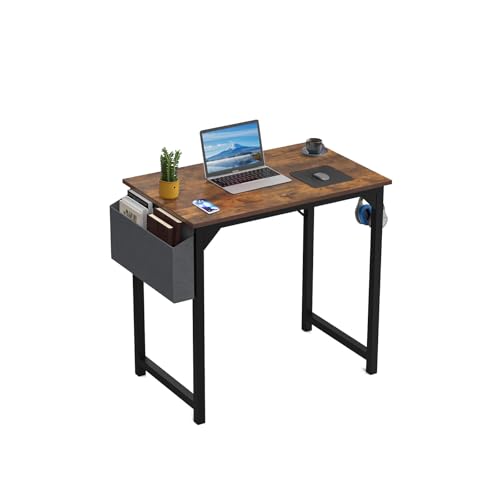 DUMOS Kompakter 81,3 cm kleiner Computer-Bürotisch für Zuhause oder Schlafzimmer, moderner minimalistischer Schreib- und Arbeitsarbeitstisch, Holz von DUMOS
