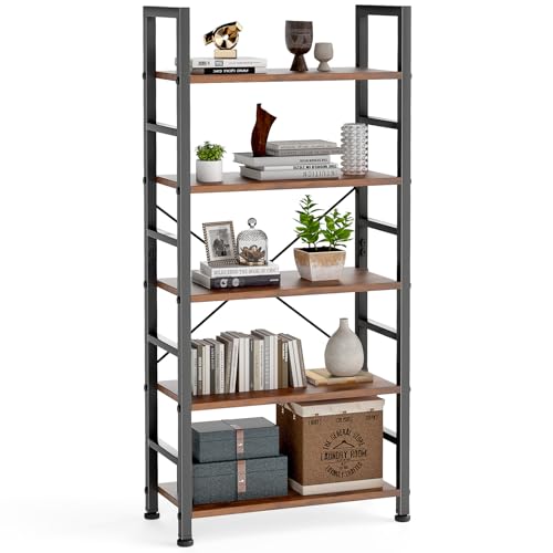 DUMOS Lagerregal mit 5 Ebenen Küchenregal Bücherregal im Industriestil,Standregal im Wohnzimmer Küche Regal aus MDF Metall schmales Leiterregal von DUMOS