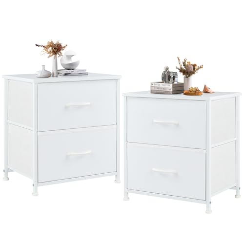DUMOS Nachttisch 2er Set Beistelltisch Stoff Schubladenschrank Schmal Schrank Kommode Schlafzimmer Industrial Stil für Wohnzimme Kinderzimmer Flur Aufbewahrungsschrank von DUMOS