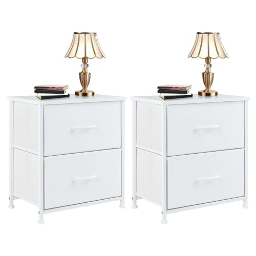 DUMOS Nachttisch 2er Set Beistelltisch Stoff Schubladenschrank Schmal Schrank Kommode Schlafzimmer Industrial Stil für Wohnzimme Kinderzimmer Flur Aufbewahrungsschrank von DUMOS
