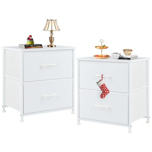DUMOS Nachttisch 2er Set Beistelltisch Stoff Schubladenschrank Schmal Schrank Kommode Schlafzimmer Industrial Stil für Wohnzimme Kinderzimmer Flur Aufbewahrungsschrank von DUMOS