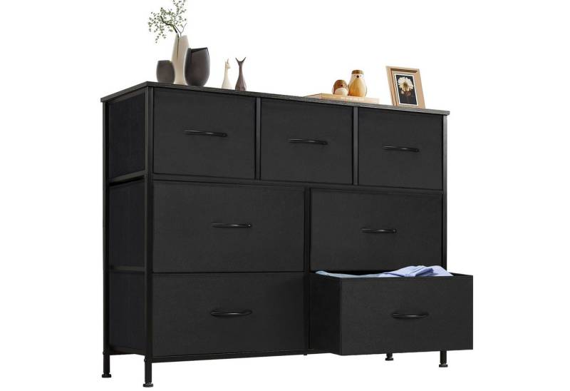 DUMOS Schubkastenkommode Kommode mit 7 Schubladen, Ablageschrank aus Stoff Schubladenschrank (für Schlafzimmer, Wohnzimmer, Kinderzimmer, Flur, Aufbewahrungsschrank), mit Metallgestell Schubladen aus Stoff von DUMOS