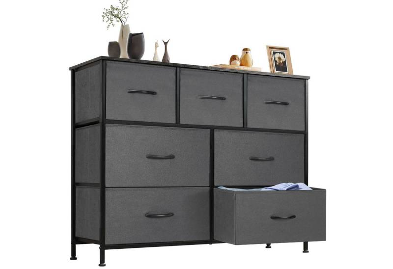 DUMOS Schubkastenkommode Kommode mit 7 Schubladen, Ablageschrank aus Stoff Schubladenschrank (für Schlafzimmer, Wohnzimmer, Kinderzimmer, Flur, Aufbewahrungsschrank), mit Metallgestell Schubladen aus Stoff von DUMOS