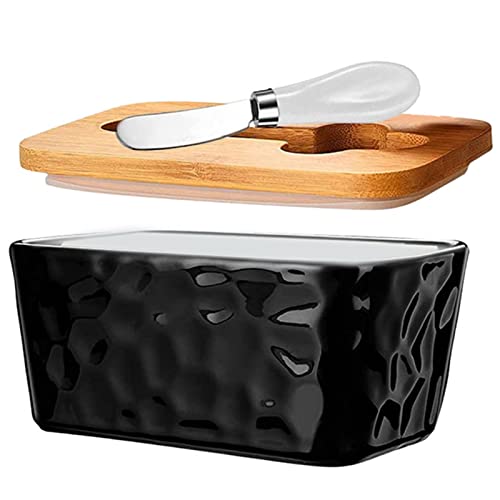 Butterbehälterschale Butterdose for Arbeitsplatte Butterdosen aus Keramik mit Deckel für Restaurants und Haushalte(Black) von DUMRALBQE