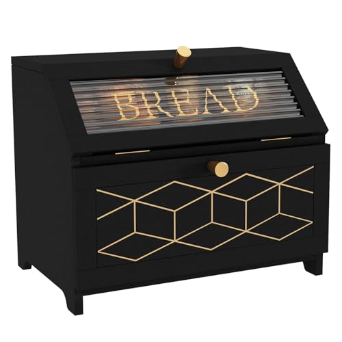 DUMRALBQE Brotkasten Aufbewahrungsbox aus Holz for Brot, Obst, Küche, Lebensmittelschrank zur Aufbewahrung Frisch halten(Black) von DUMRALBQE