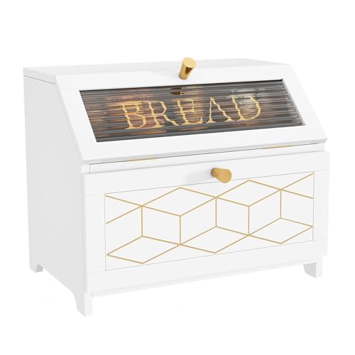 DUMRALBQE Brotkasten Aufbewahrungsbox aus Holz for Brot, Obst, Küche, Lebensmittelschrank zur Aufbewahrung Frisch halten(Weiß) von DUMRALBQE