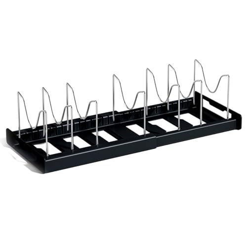 DUMRALBQE Küchentopfregal Küchenregal Topfregal Verstellbares Topflagerregal Topfdeckelregale für Küchentheke und Küchenschrank(Black) von DUMRALBQE