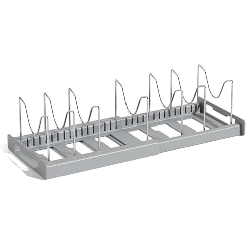 DUMRALBQE Küchentopfregal Küchenregal Topfregal Verstellbares Topflagerregal Topfdeckelregale für Küchentheke und Küchenschrank(Gray) von DUMRALBQE