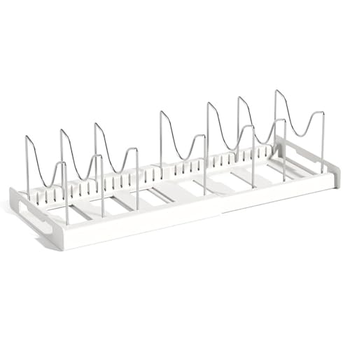 DUMRALBQE Küchentopfregal Küchenregal Topfregal Verstellbares Topflagerregal Topfdeckelregale für Küchentheke und Küchenschrank(Weiß) von DUMRALBQE