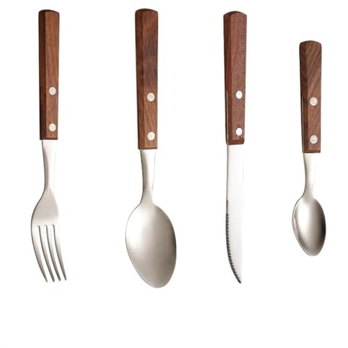 Edelstahlbesteck Tafelmesser und -gabel mit Holzgriff, Western-Steakmesser-Set für Heimrestaurant-Utensil Edelstahlbesteck Tafelmesser und -gabel mit Holzgriff, Western-Steakmesser-Set für Heimrestaurant-Utensil von DUMRALBQE