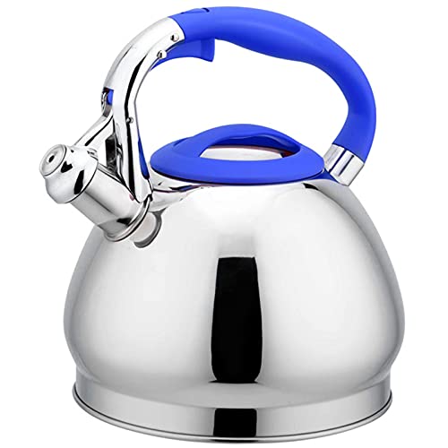 Teekessel 3L Edelstahl Pfeife Teekessel Klassische Haushaltsgriff Teekanne für Camping im Haushalt(Blau) von DUMRALBQE