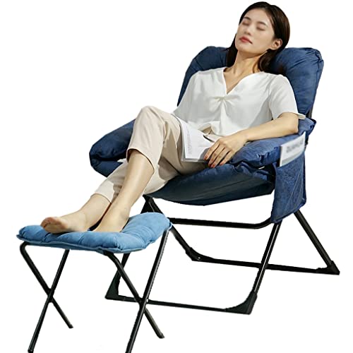 DUNAKE Sessel Relaxsessel, Klappbarer Relaxsessel Mit Hocker, Gepolsterter Lounge Sessel Mit Seitentasche, 3-Fach Verstellbarer, Gepolsterter Freizeitsitz Für Zimmer (Color : Blue B) von DUNAKE