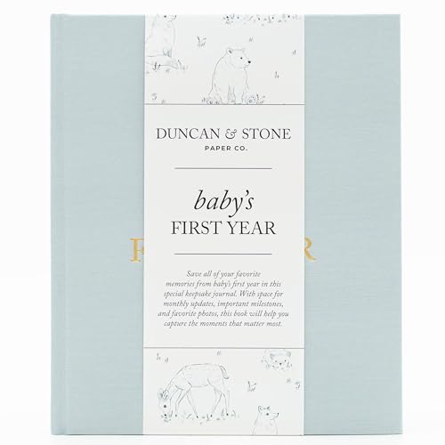 Baby Erinnerungsbuch & Fotoalbum von Duncan & Stone - Himmelblau | Baby Geschenk für neue Mutter | Meilenstein-Sammelalbum für werdende Mutter | Erstes Jahr Tagebuch für neue Baby von DUNCAN & STONE PAPER CO.