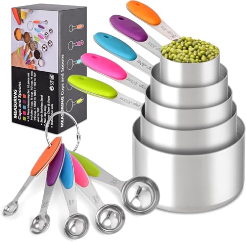 10-teiliges Messbecher- und Messlöffel-Set, Messbecher-Set aus lebensmittelechtem Edelstahl zum Kochen, Backen, Mehrfarbig von DUNCHATY