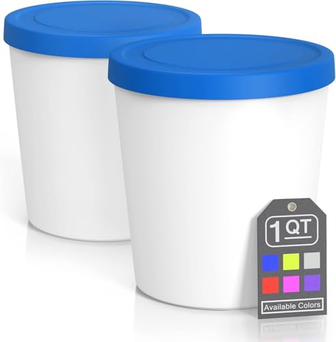Eiscreme-Behälter (2er-Set, je 1 Quart) Gefrierschrank-Dessert-Behälter Wiederverwendbare Eiscreme-Aufbewahrungsbecher mit Silikon-Deckel für hausgemachtes Eis, gefrorenen Joghurt, Sorbet Blau von DUNCHATY