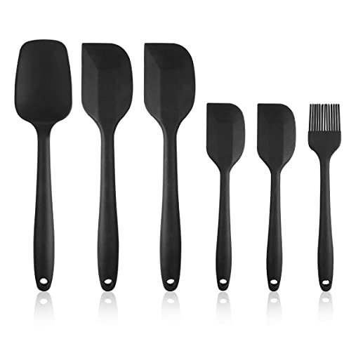 Silikonspatel-Set, 6-teilig, Gummispatel, hitzebeständig und Edelstahlkern, Spatel für Kochutensilien, große und kleine Backküchenspatel, Schwarz Silikonspatel-Set, 6-teilig, Gummispatel, hitzebeständig und Edelstahlkern, Spatel für Kochutensilien, große und kleine Backküchenspatel, Schwarz von DUNCHATY