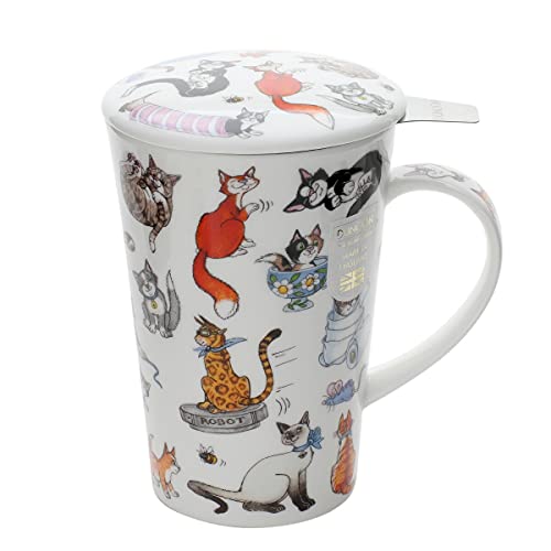 Catatstrophe Tasse und Teesieb aus Knochenporzellan, Shetty-Form, 0,44 l von Dunoon