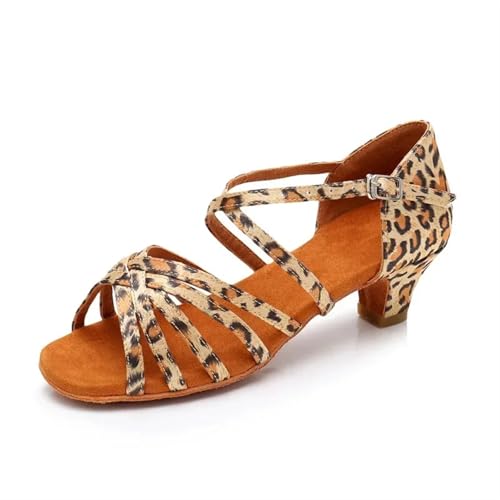 DUNSBY Tanzschuhe Damen Latein Frauen Latin Dance Schuhe Weiche Sohle Mädchen Jazz Dance Praxis Sandalen Mittleren Absatz 3,5 cm Ballroom Dance(4cm Leopard,38) von DUNSBY