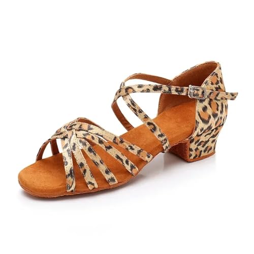 Tanzschuhe Damen Latein Frauen Latin Dance Schuhe Weiche Sohle Mädchen Jazz Dance Praxis Sandalen Mittleren Absatz 3,5 cm Ballroom Dance(3cm Leopard,41) von DUNSBY