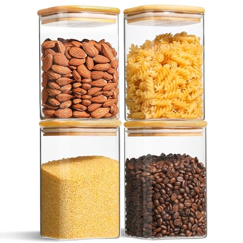 1.1L Vorratsgläser mit Deckel Luftdicht 4er Set, Vorratsdosen Glas Eckig 10CM,Geeignet Für Die Aufbewahrung Von Kaffeebohnen, Mehl Und Haferflocken (4 pack) von DUNSOO