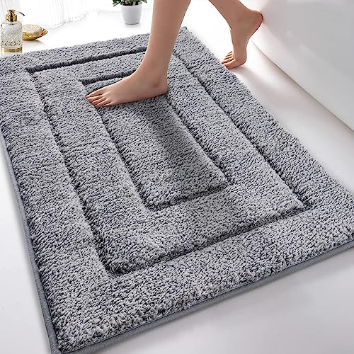 DUNSOO Badezimmerteppich, Badematte rutschfest Waschbar, Weiche Badteppich Wasserabsorbierend Mikrofaser Badvorleger für Dusche,Badewanne und Toilette - Grau,40 x 60 cm von DUNSOO