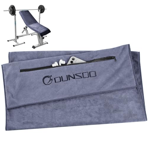 DUNSOO Fitness Handtuch I 120x50cm I Mikrofaser Sporthandtuch mit Reißverschlusstasche für Fitnessstudio und Training I Gym Handtuch (Hellgrau) von DUNSOO