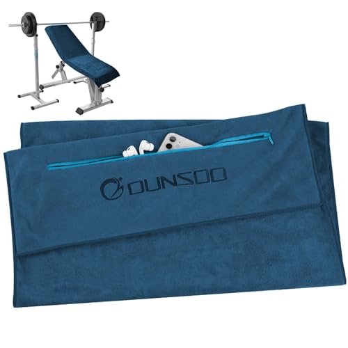 DUNSOO Fitness Handtuch I 120x50cm I Mikrofaser Sporthandtuch mit Reißverschlusstasche für Fitnessstudio und Training I Gym Handtuch (Marineblau) von DUNSOO