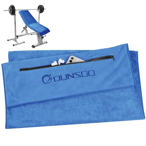 DUNSOO Fitness Handtuch I 120x50cm I Mikrofaser Sporthandtuch mit Reißverschlusstasche für Fitnessstudio und Training I Gym Handtuch (Mittelblau) von DUNSOO