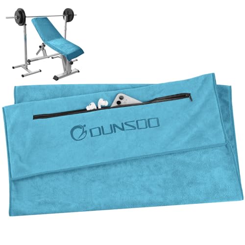 DUNSOO Fitness Handtuch I 120x50cm I Mikrofaser Sporthandtuch mit Reißverschlusstasche für Fitnessstudio und Training I Gym Handtuch (Seeblau) von DUNSOO