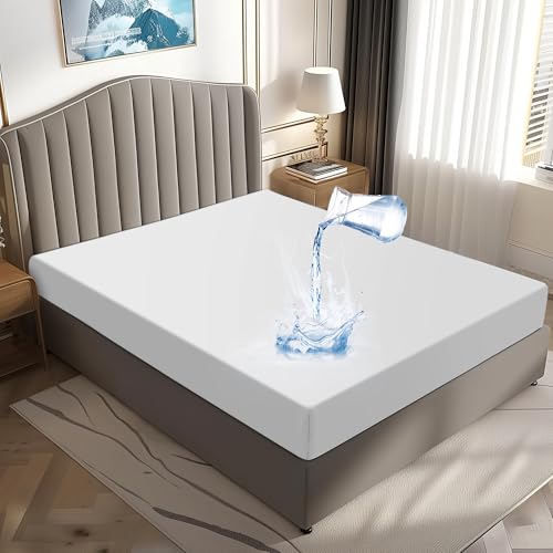 DUNSOO Matratzenschoner 200 x 200 cm wasserdicht und atmungsaktiv, Inkontinenzunterlage waschbar, Hygienischer Anti-milben Matratzen-bezug (Weiß, 200 x 200 cm) von DUNSOO
