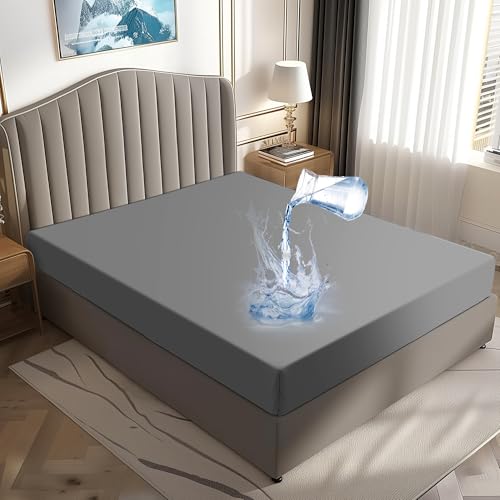 DUNSOO Matratzenschoner 200 x 200 cm wasserdicht und atmungsaktiv, Inkontinenzunterlage waschbar, Hygienischer Anti-milben Matratzen-bezug (Grau, 200 x 200 cm) von DUNSOO