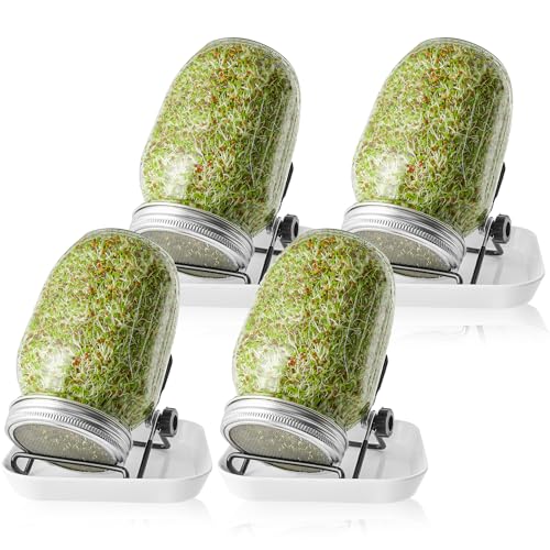 DUNSOO Sprossenglas Set | 4er-Set 1000ml Keimglas mit Deckeln und Haltern und Schalen | Sprossengläser für die Sprossenzucht und Keimung von Samen (4) von DUNSOO