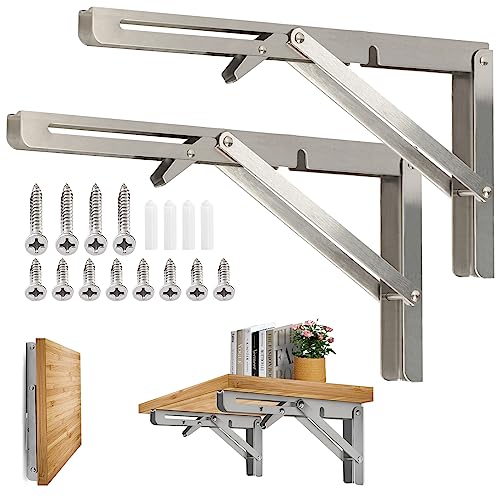 Klappkonsole Schwerlast 300mm, 2 Stück Edelstahl Klappkonsolen, Klappkonsole Tisch Klappregalhalterungen Belastbar 150kg für Küche, Garage von DUNSOO