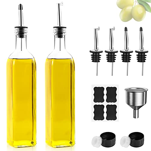 Ölflasche, 2 x 500 ml Essig und Ölspender, Olivenölflasche mit Trichter, Anlaufgeschütztem Deckel, Etikett, Glasflasche für Küche und BBQ von DUNSOO